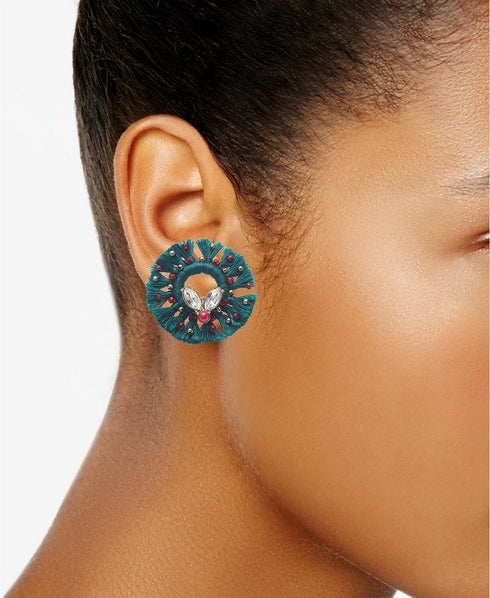 Inc Gold-Tone 1-3/4"Christmas Crystal &Tassel Wreath Stud Earrings $29